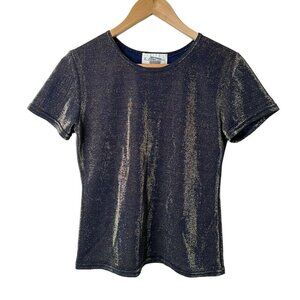 Vtg EC Designs Top Women's Small Disco Mesh Sheer Glitter Metallic Club Y2K